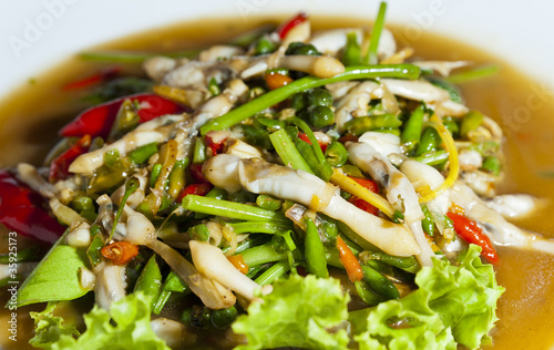 hot and spicy Worm shell cooked in Thai food style photo