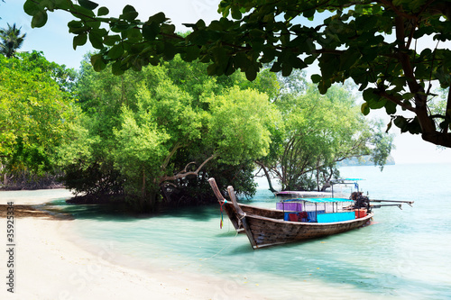 long boats on beach in Thailand © Iakov Kalinin