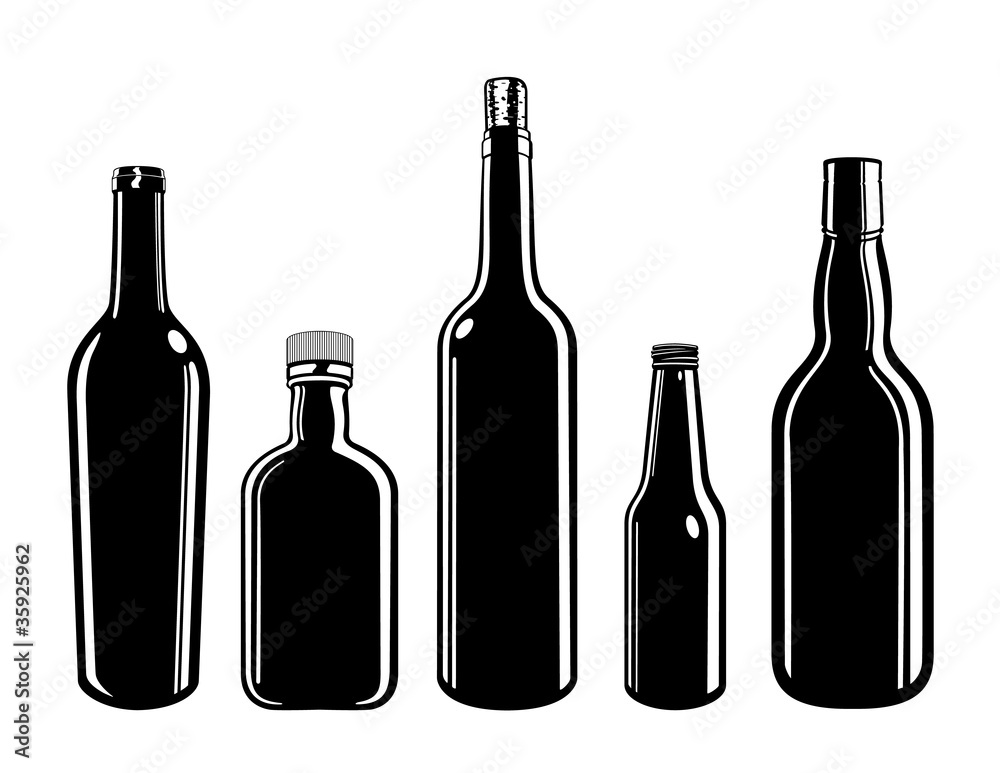 Glass Bottle Containers Black and White Cartoon Vector Graphic Illustration Set Glass Bottle Containers Black and White Cartoon Vector Graphic Illustration Set
