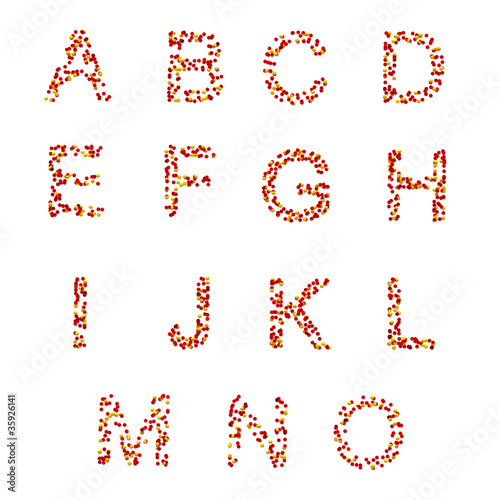 A-O letters made of candies or pills