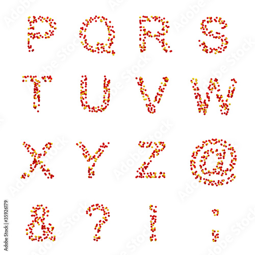 P-Z letters and symbols made of candies or pills