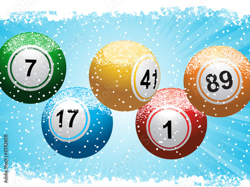 Christmas lottery bingo background and snow
