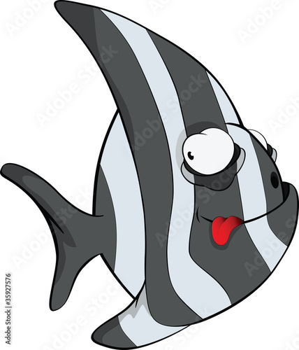 Deep water fish.Coral small fish . Cartoon