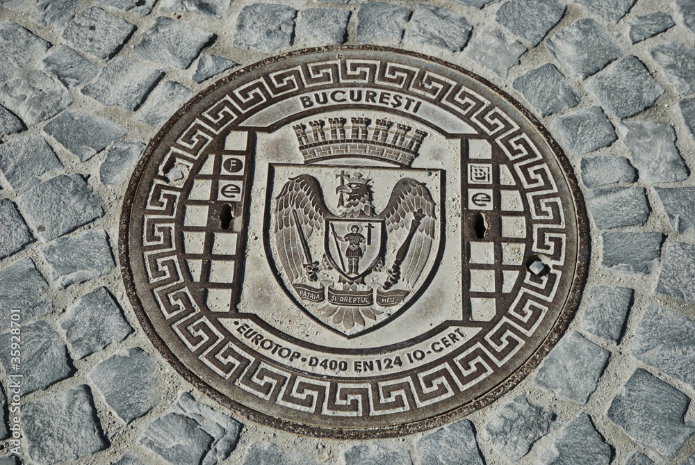 manhole cover in Bucharest, Romania