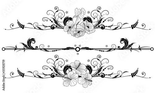 set of floral background with hibiscus and poppy