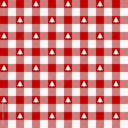Seamless Pattern Xmas Check Tree Red