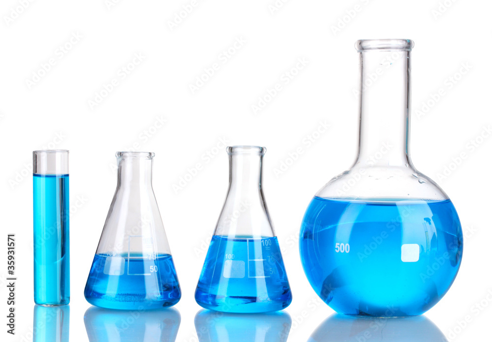 Test-tubes with blue liquid isolated on white Test-tubes with blue liquid isolated on white