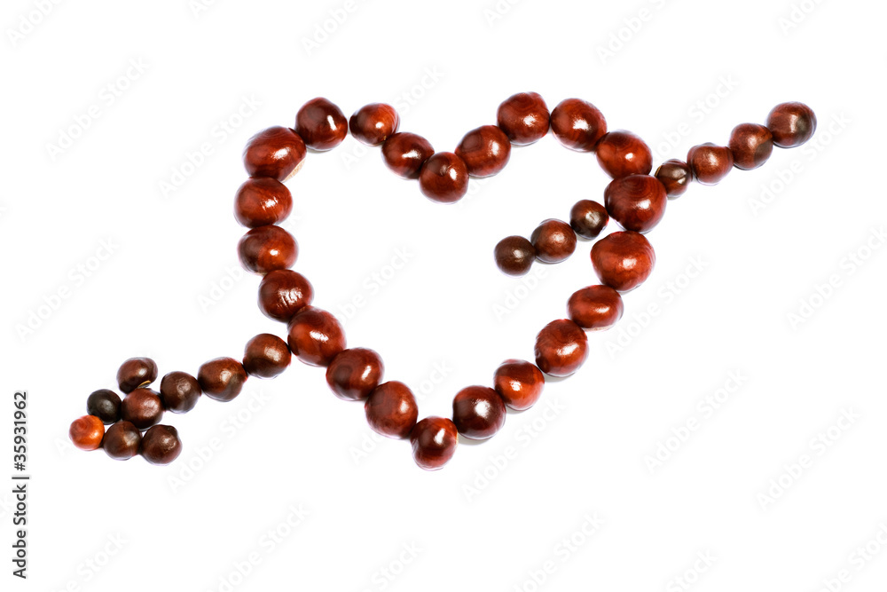 symbol heart with arrow made of chestnuts symbol heart with arrow made of chestnuts