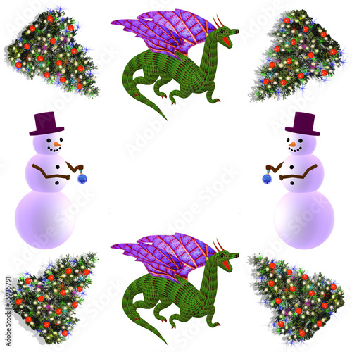 Dragons, firtrees  and snowmans photo