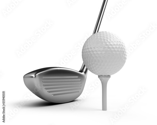 Golf club and ball isolated on white background