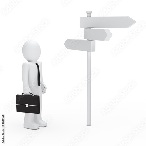 3d business man way sign