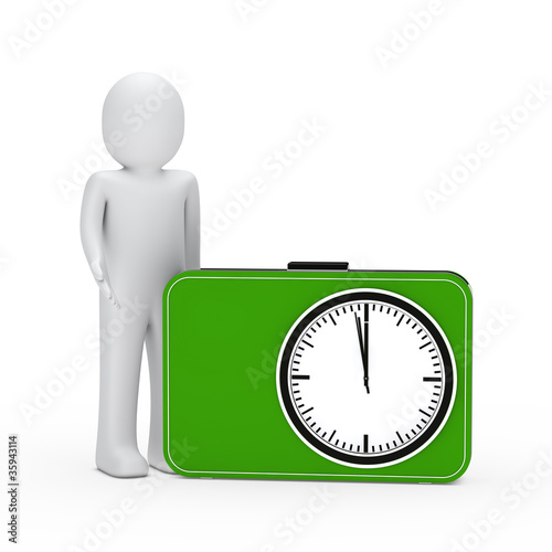 3d man stand next time clock