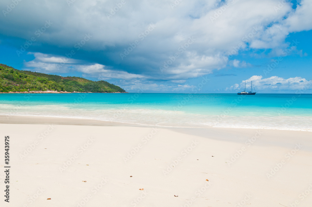 Idyllic tropical beach on Praslin island at Seychelles