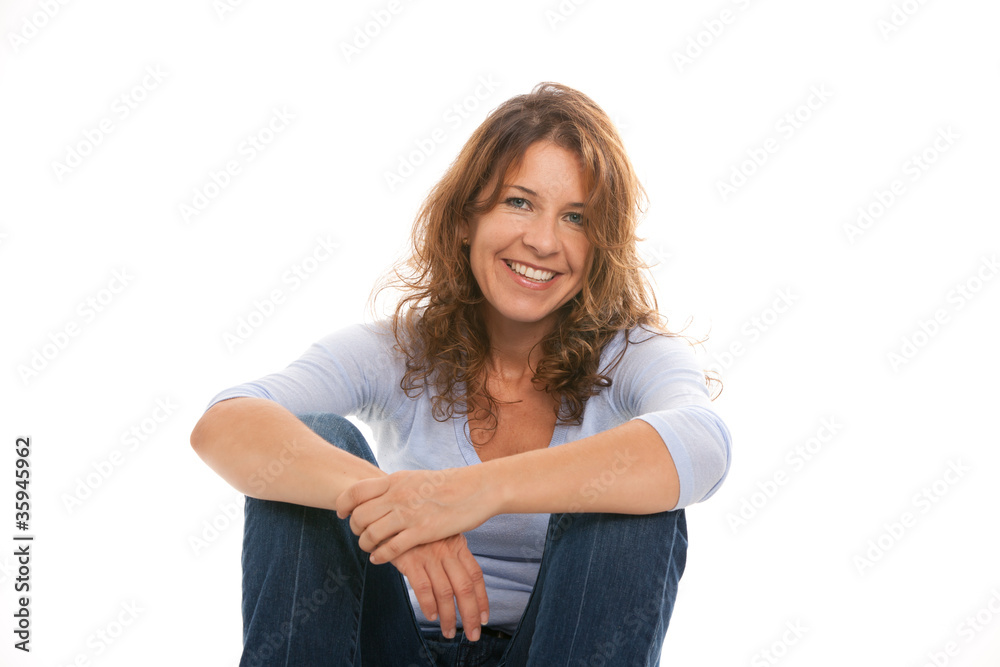 Attractive middle age woman on a white background