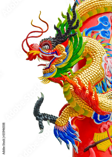 Chinese style dragon statue on white isolated
