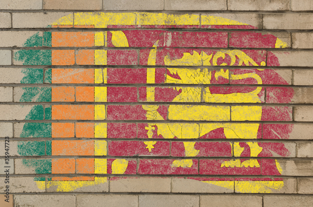 Obraz premium flag of srilanka on grunge brick wall painted with chalk