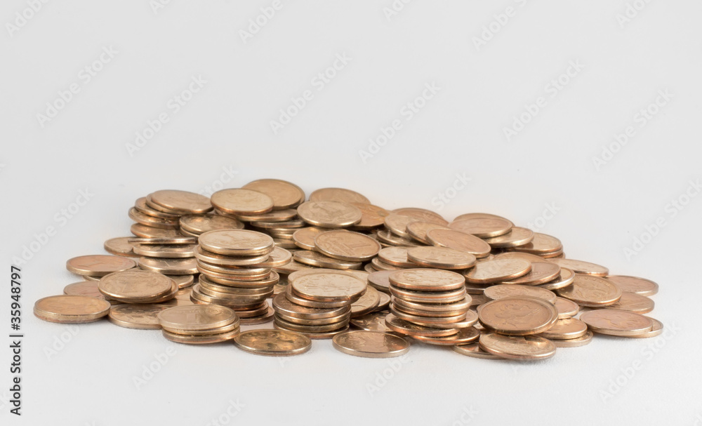 Heap of russian coins over gray background Heap of russian coins over gray background