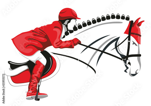 Jumping horse and jockey