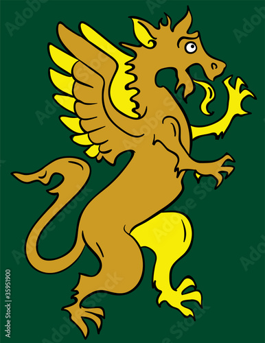 Standing heraldic griffin cartoon character