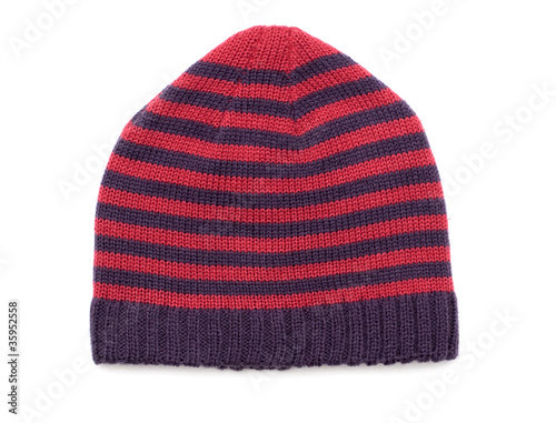 knitted hat with stripes isolated