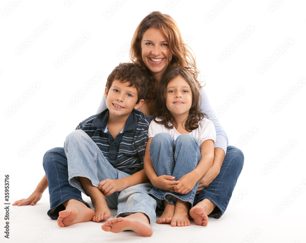 Happy family on a white background