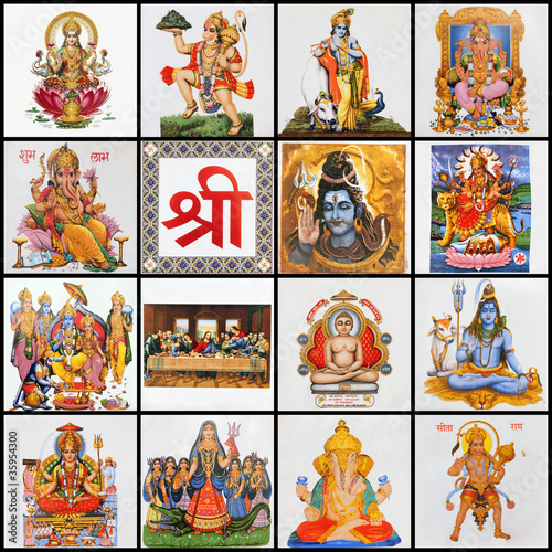 collage with variety of asian religious symbols