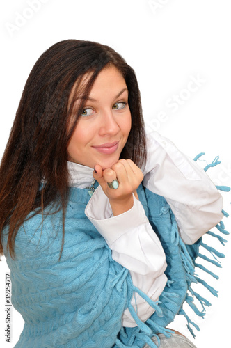 nice girl in blue poncho