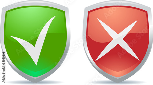glossy shields with approve and denied signs