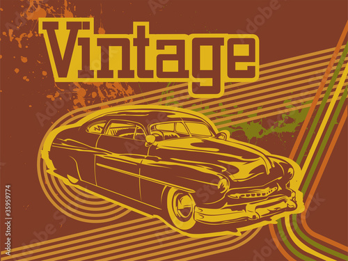 Vintage illustration of retro disco lines with old car