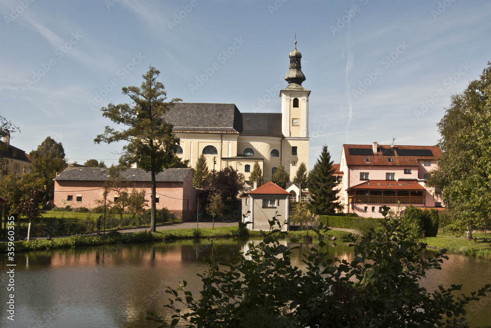 pond and church