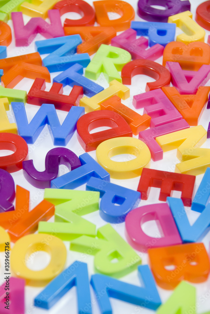 Fototapeta premium Brightly Colored Childrens Toy Magnetic Alphabet Letters