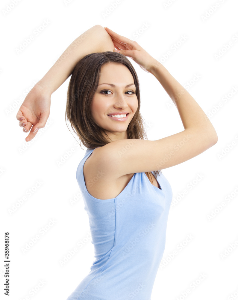 Woman doing fitness exercise, isolated Woman doing fitness exercise, isolated
