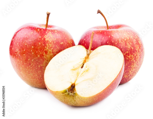Two Red apple and its half Isolated on White Background