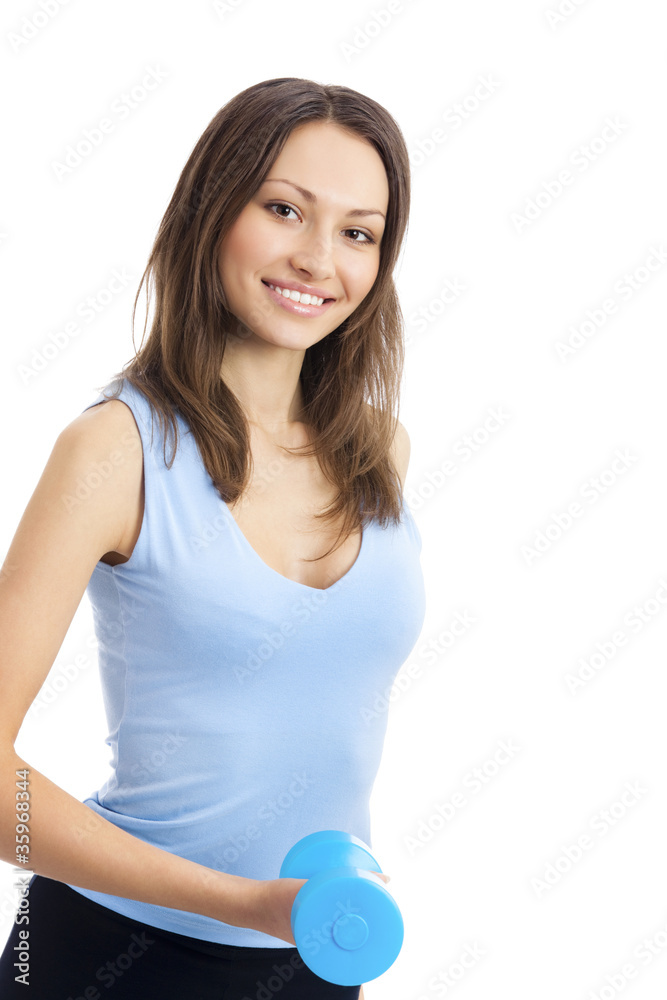 Woman with dumbbell, isolated Woman with dumbbell, isolated