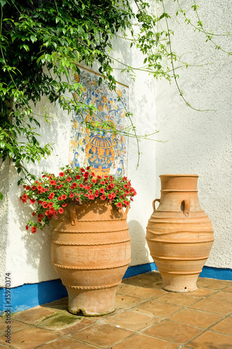 mediterranean patio with plant pots and vegetation