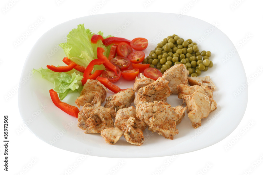 chicken with peas on a plate