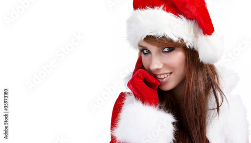 Beautiful Young Happy Christmas Woman over white