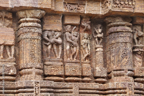 Fine carved amative sculptures, Sun temple Konark
