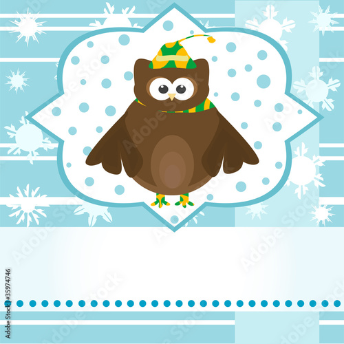 cartoon cute owl winter greetings card vector