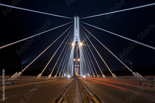 Night view of the new Swietokrzyski Bridge in Warsaw.
