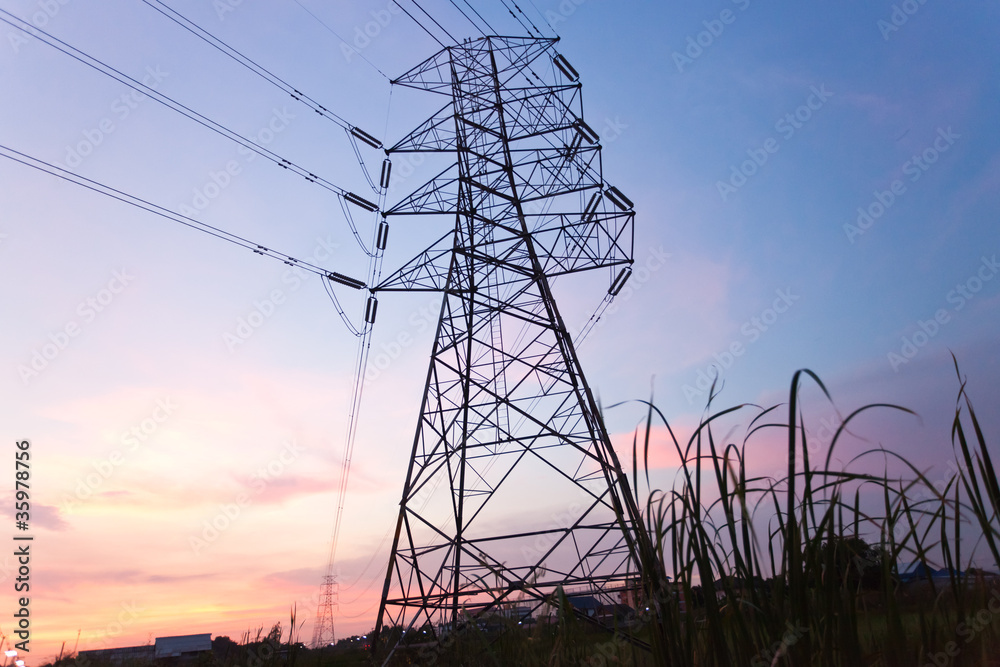 Electricity supply pylons in countryside