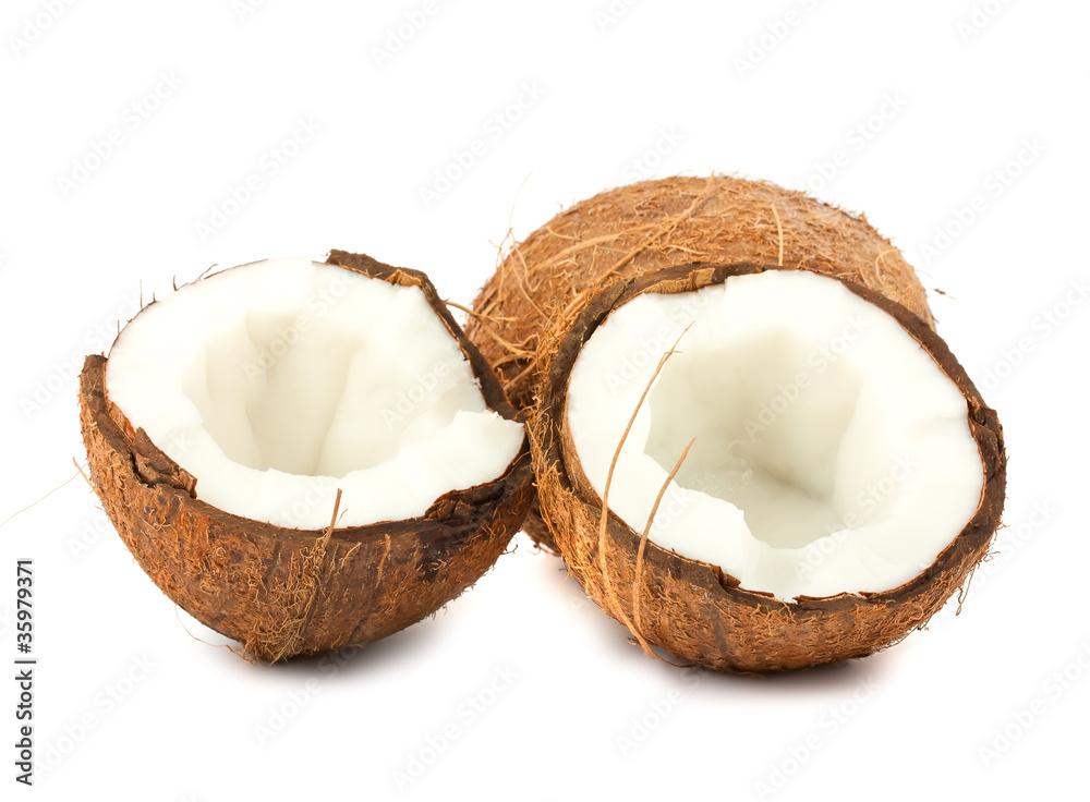 Full and two halves of coconut Full and two halves of coconut
