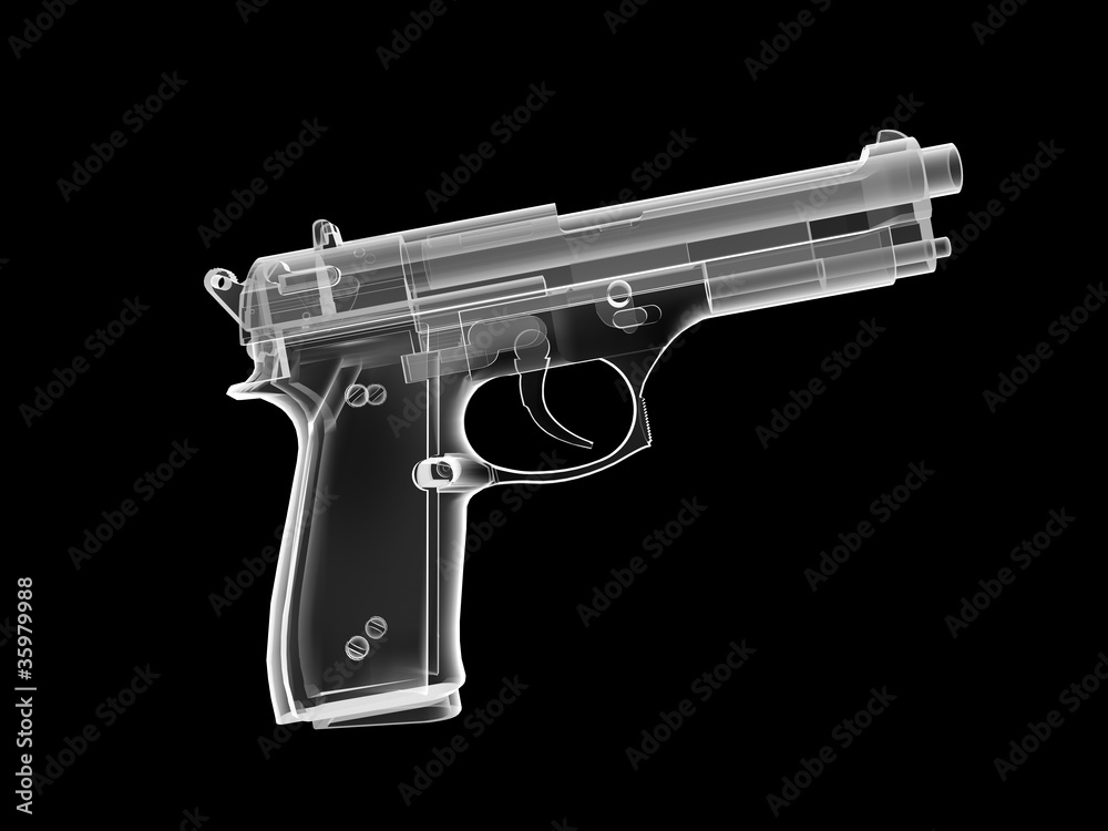 xray image of a pistol. 3d render. xray image of a pistol. 3d render.