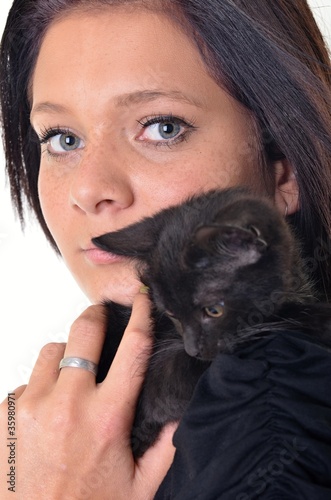 femme avec chat isol  