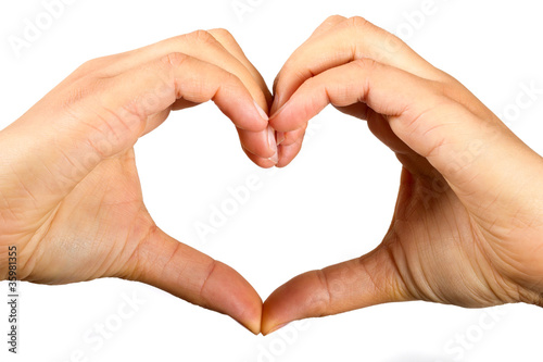 Shape of the heart made by female hands isolated on white
