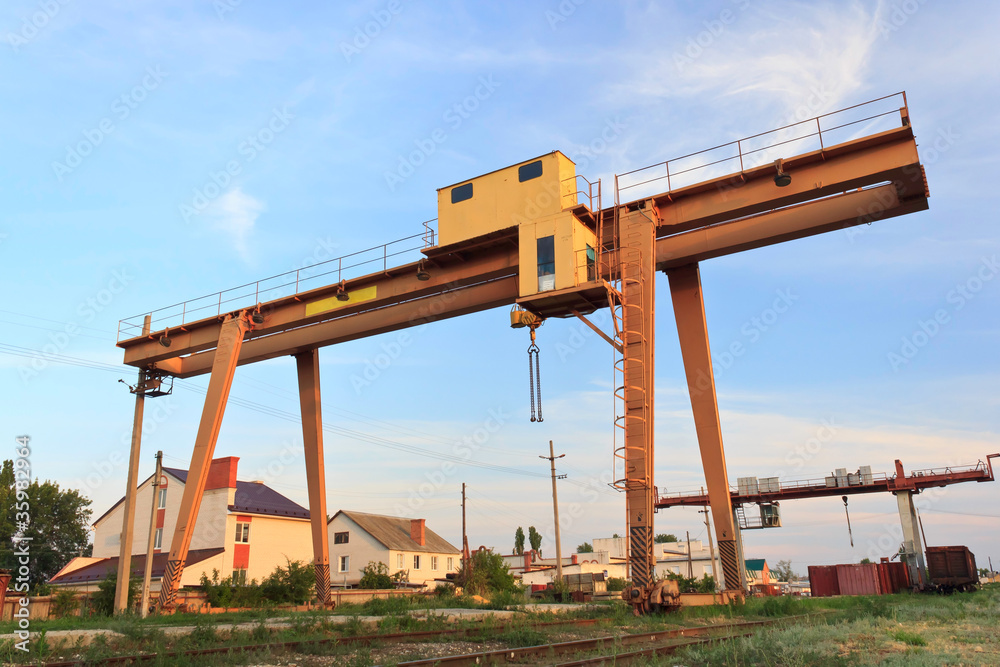 railway crane in Russia against the blue sky