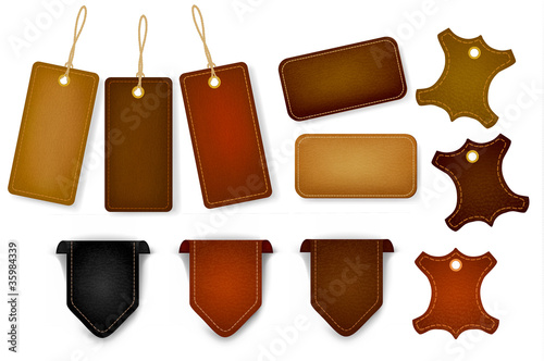 Big set of leather labels and tags. Vector