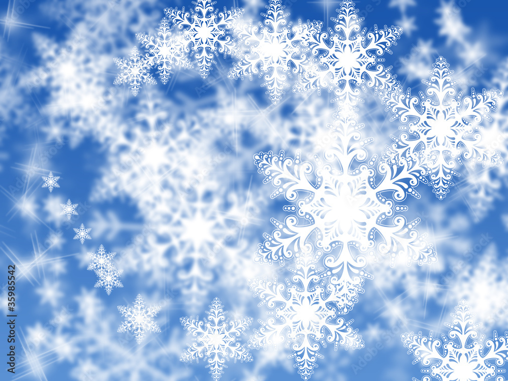 abstract blue snowflakes background.