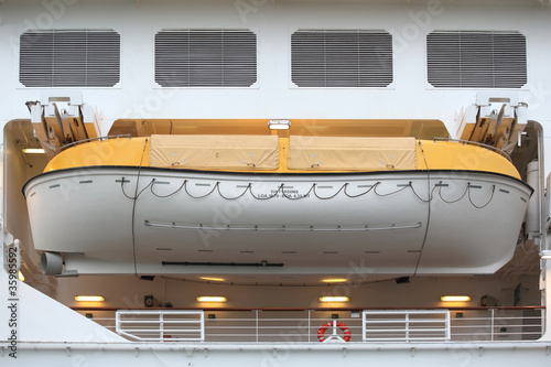 lifeboat secured to large ship