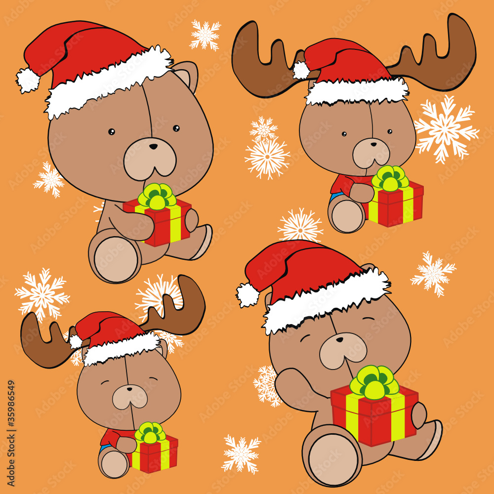 teddy bear baby cartoon xmas set in vector format